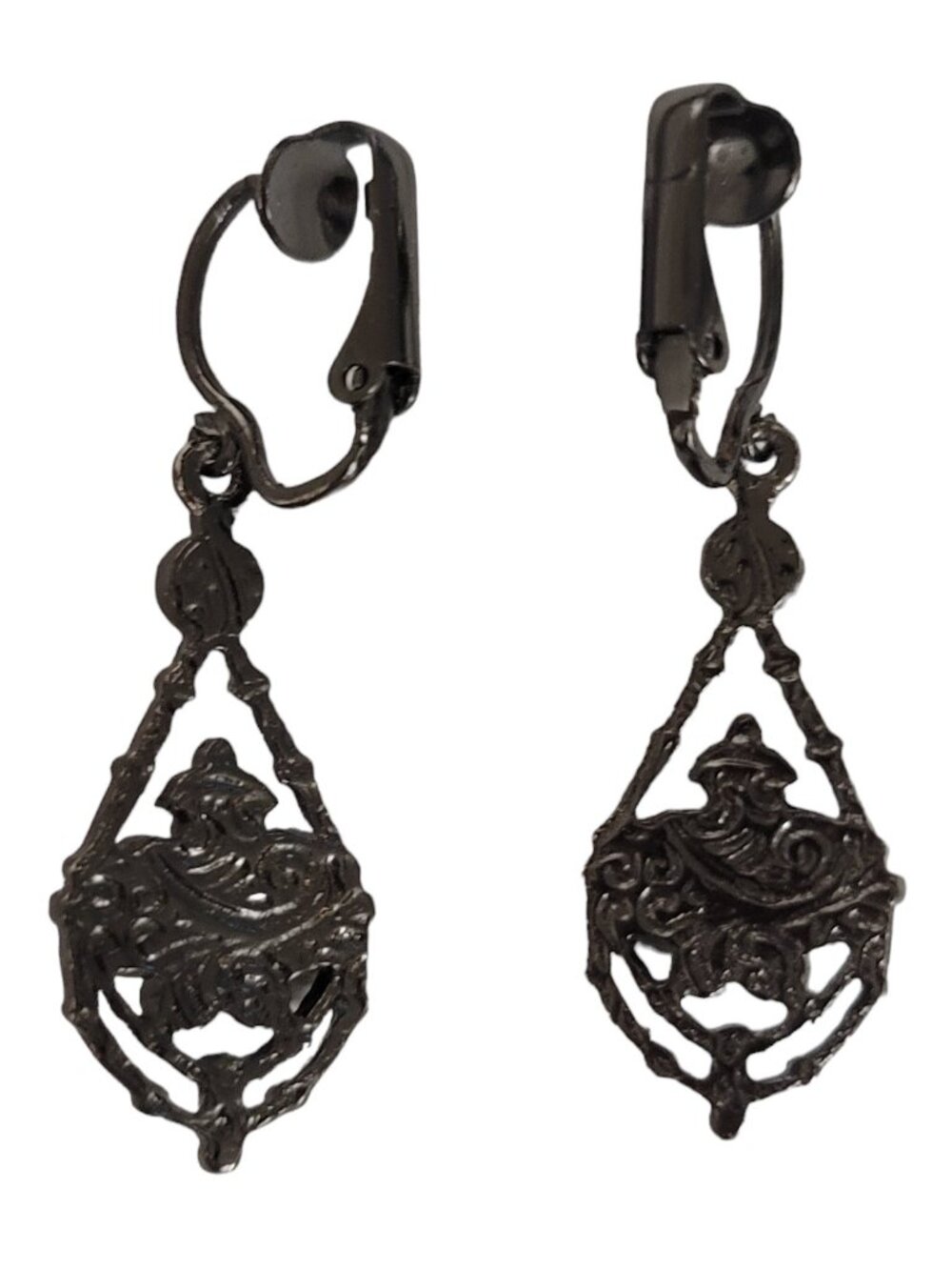 1928 Brand Victorian Mourning Style Black Rhinestone Clip-On Earrings E39